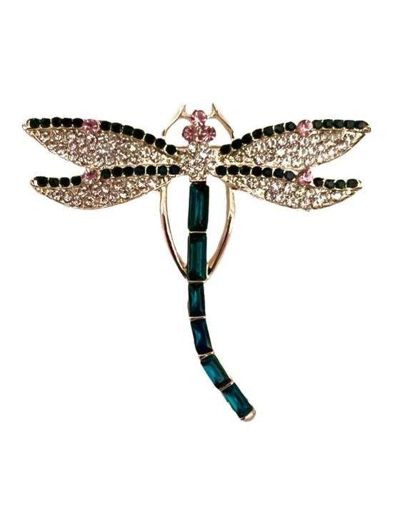 Vintage Jewelry - 🧷Vintage Dragonfly Brooch on Gold-Tone Metal - Rhinestone and CZ